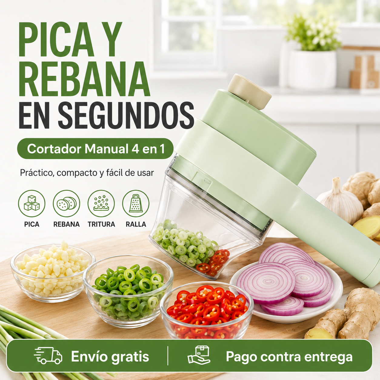 Cortador Eléctrico 4 en 1 — Pica y Rebana en Segundos