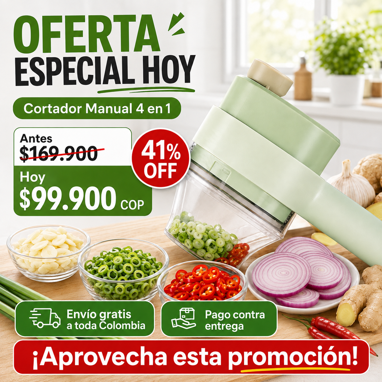 Cortador Eléctrico 4 en 1 — Pica y Rebana en Segundos