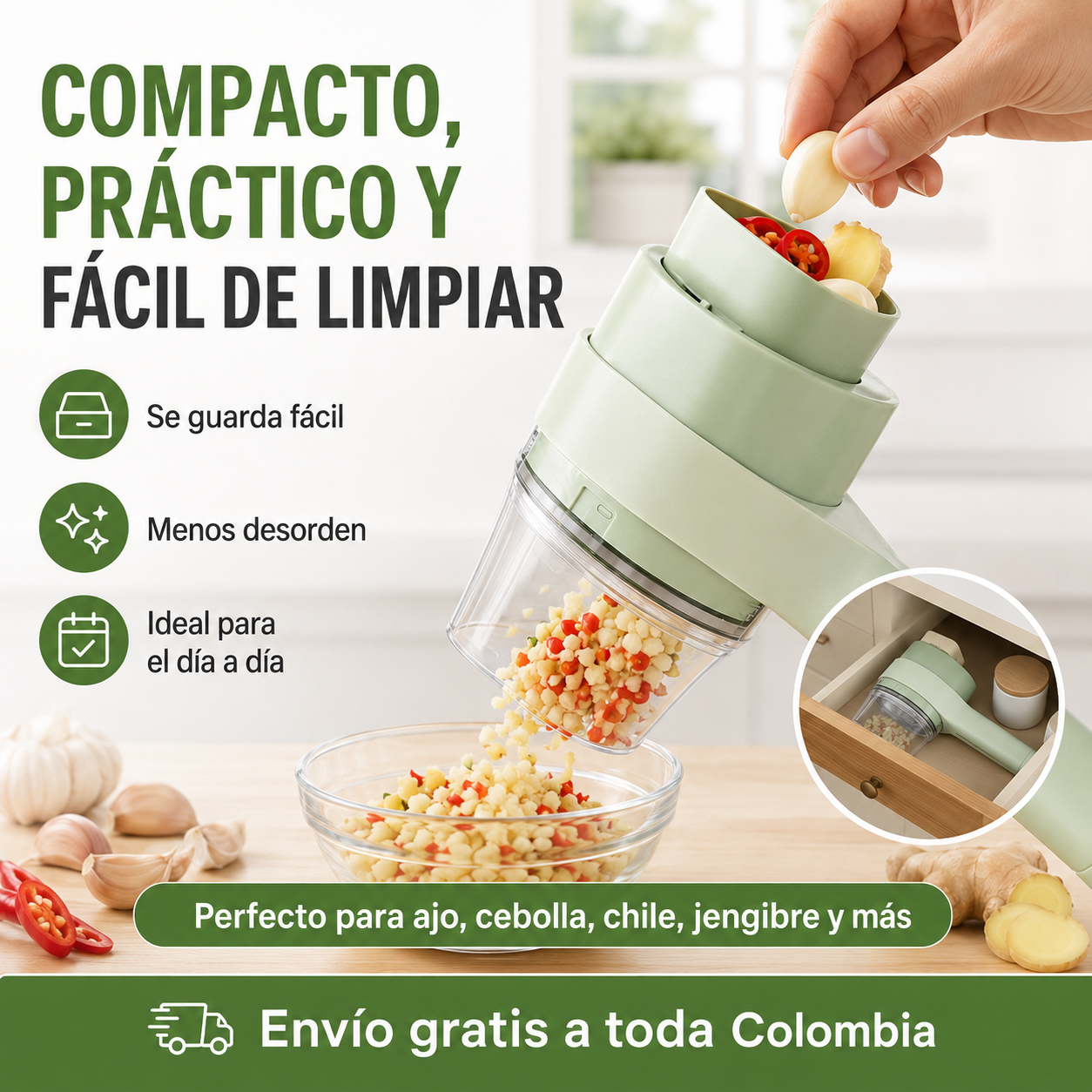 Cortador Eléctrico 4 en 1 — Pica y Rebana en Segundos